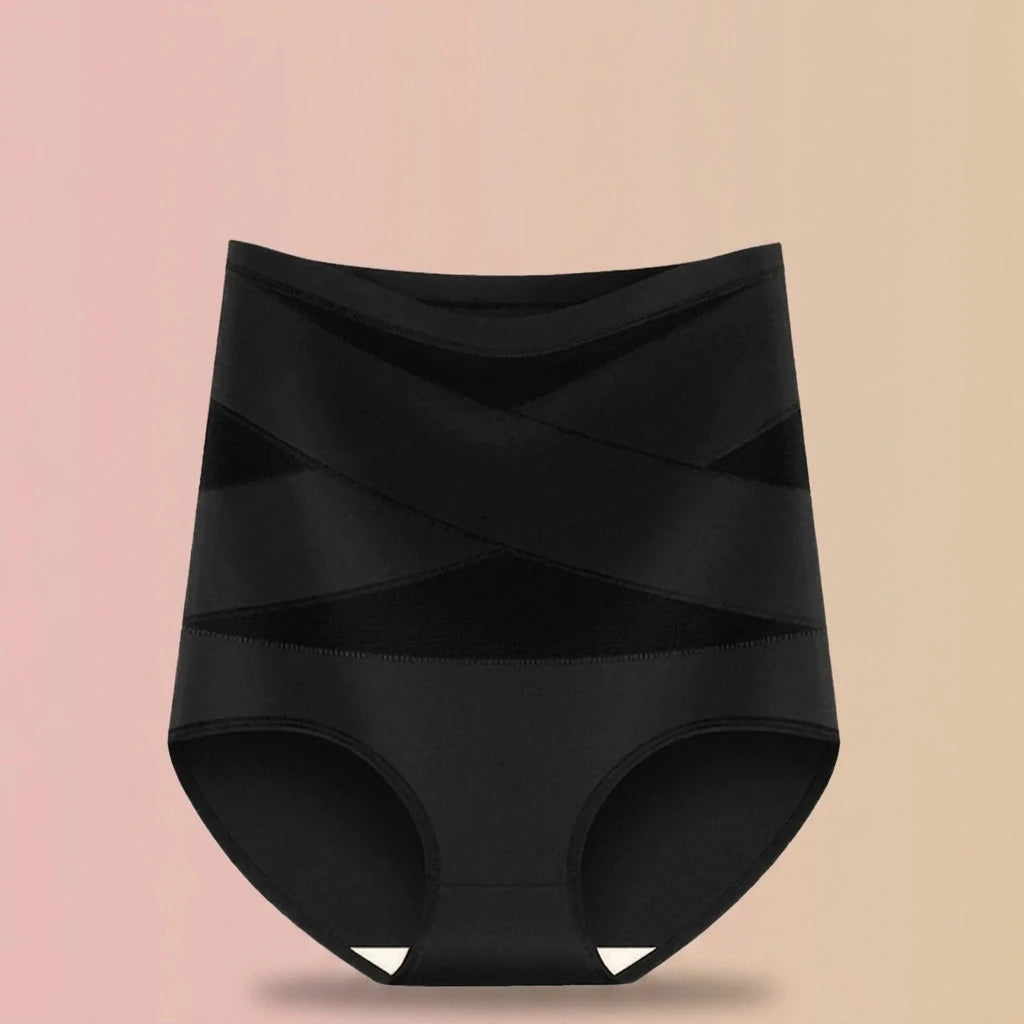 Faja panty posparto Navelyaa color negro, de tiro alto con bandas cruzadas