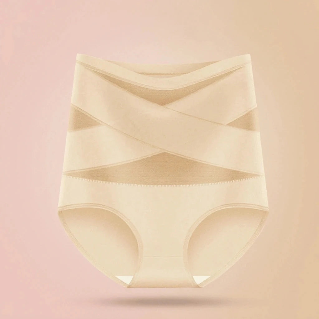 Faja panty posparto Navelyaa color nude, de tiro alto con bandas cruzadas