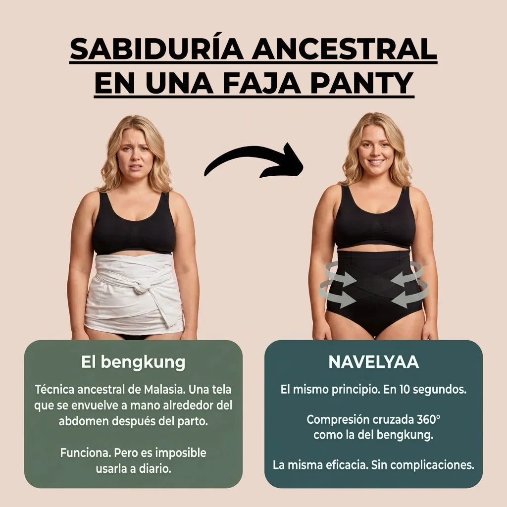 Del bengkung tradicional de Malasia a la faja panty Navelyaa con compresión cruzada 360°
